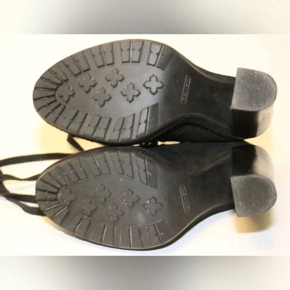 Coach Carol 7.5 Suede Lace Up High Heeled Lugg Soles Moto Ankle Boots - Picture 10 of 11